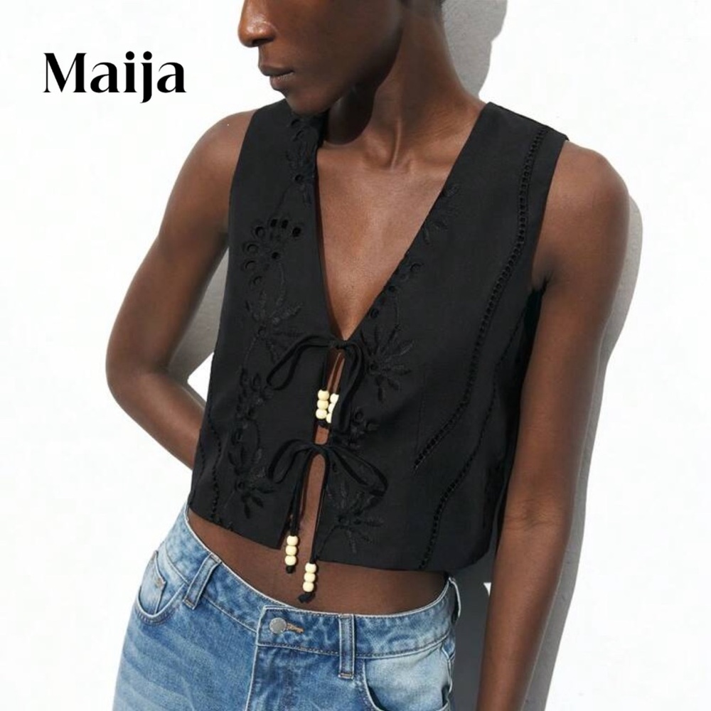 Black Western Crochet Vest Top